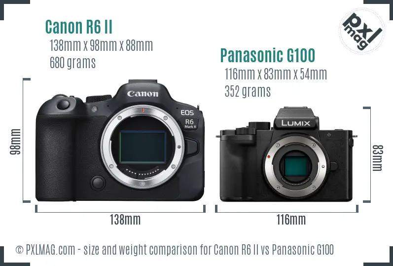 Canon R6 II vs Panasonic G100 size comparison