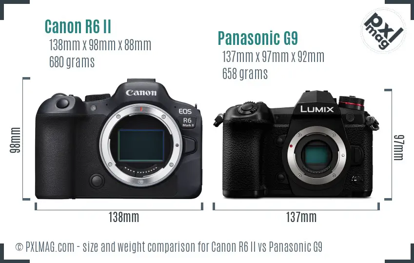 Canon R6 II vs Panasonic G9 size comparison