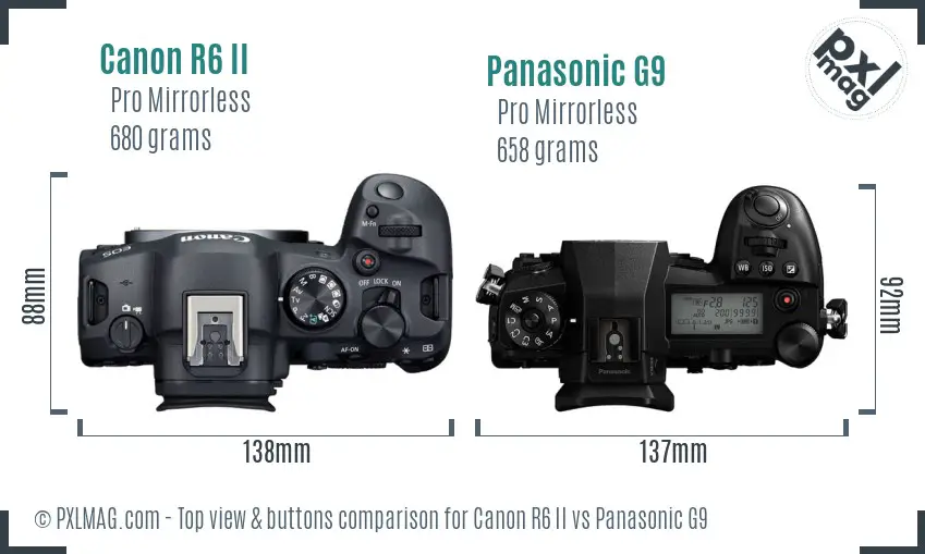 Canon R6 II vs Panasonic G9 top view buttons comparison