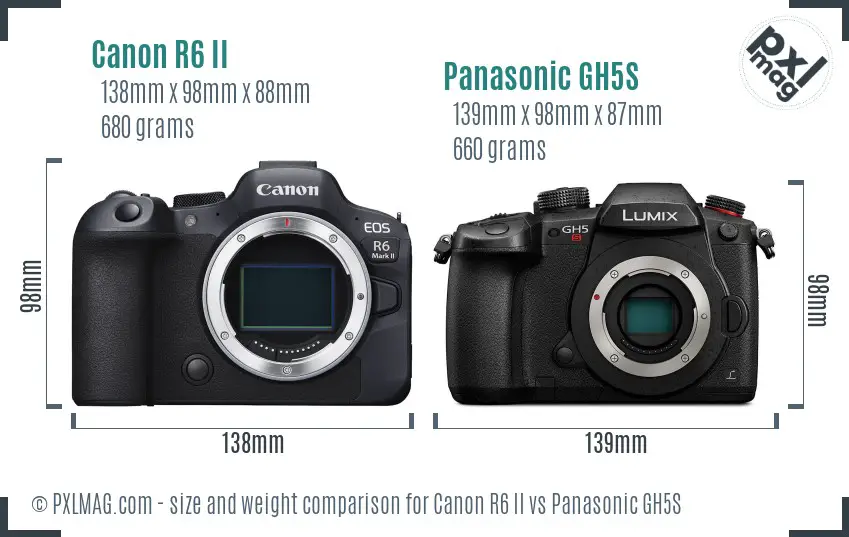 Canon R6 II vs Panasonic GH5S size comparison Canon R6 II vs Panasonic GH5S size comparison
