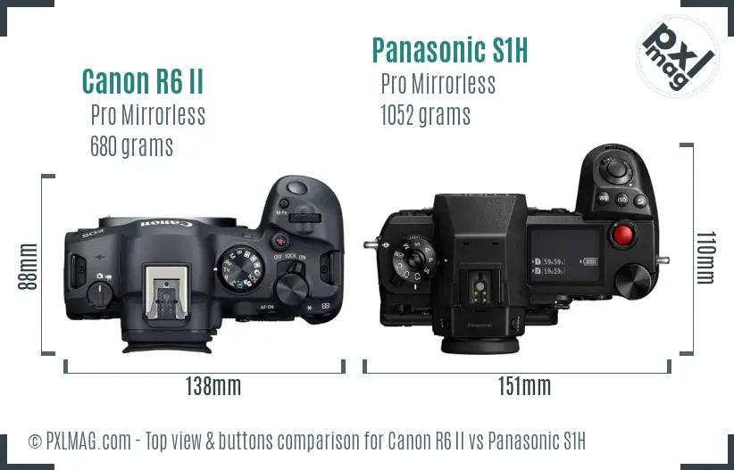 Canon R6 II vs Panasonic S1H top view buttons comparison Canon R6 II vs Panasonic S1H top view buttons comparison