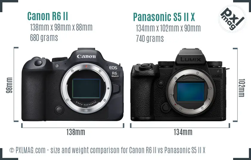 Canon R6 II vs Panasonic S5 II X size comparison