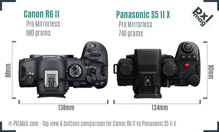 Canon R6 II vs Panasonic S5 II X top view buttons comparison