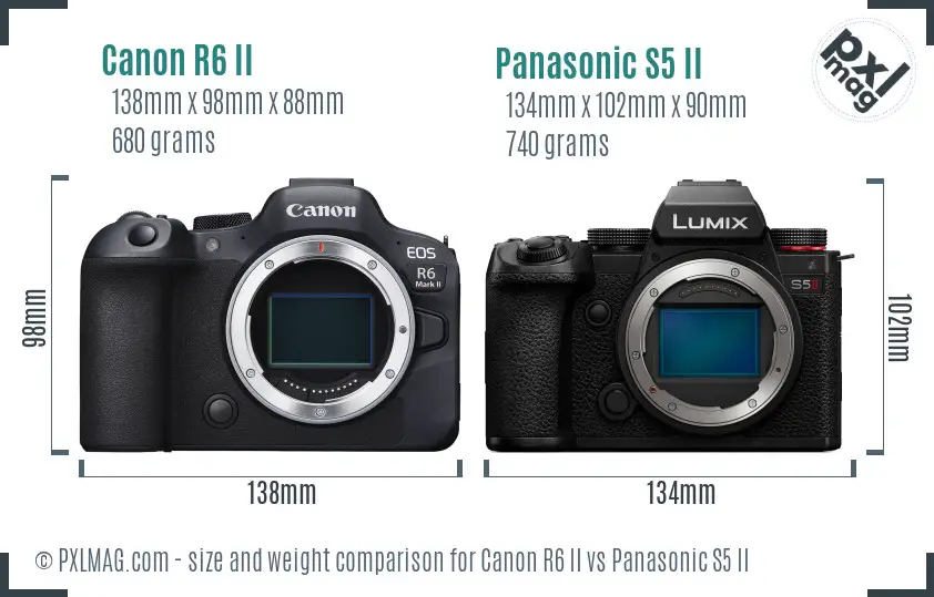 Canon R6 II vs Panasonic S5 II size comparison