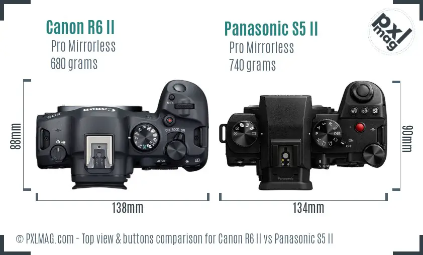 Canon R6 II vs Panasonic S5 II top view buttons comparison