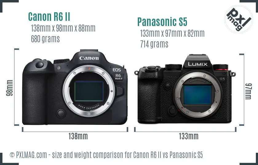 Canon R6 II vs Panasonic S5 size comparison