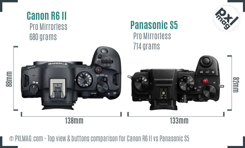 Canon R6 II vs Panasonic S5 top view buttons comparison