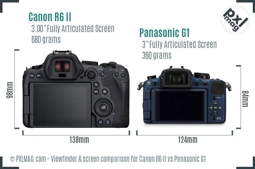 Canon R6 II vs Panasonic G1 Screen and Viewfinder comparison Canon R6 II vs Panasonic G1 Screen and Viewfinder comparison