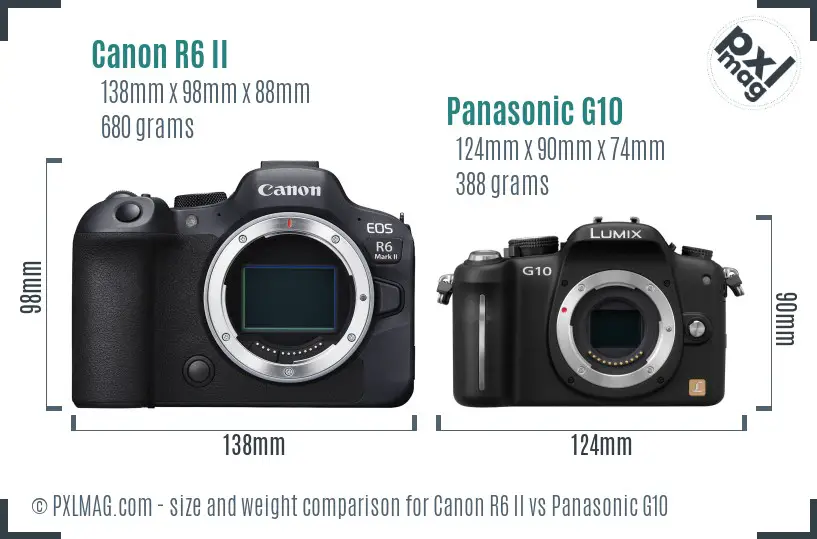 Canon R6 II vs Panasonic G10 size comparison