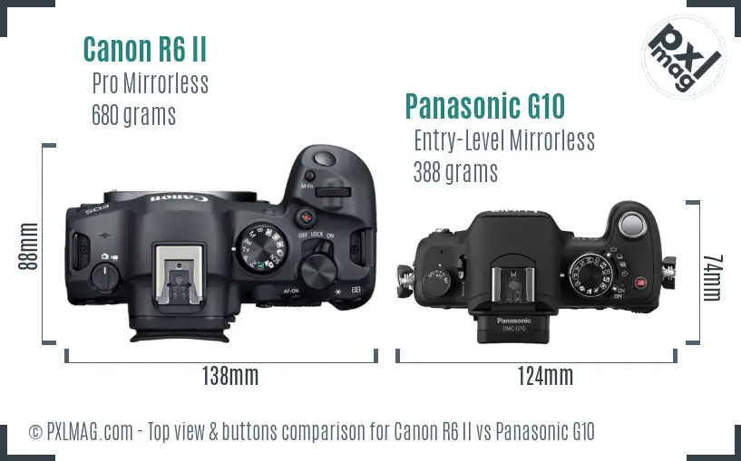 Canon R6 II vs Panasonic G10 top view buttons comparison