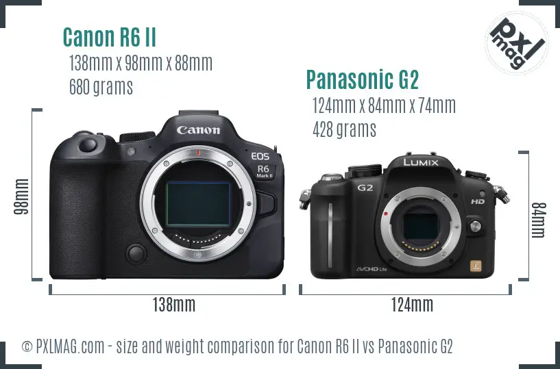 Canon R6 II vs Panasonic G2 size comparison