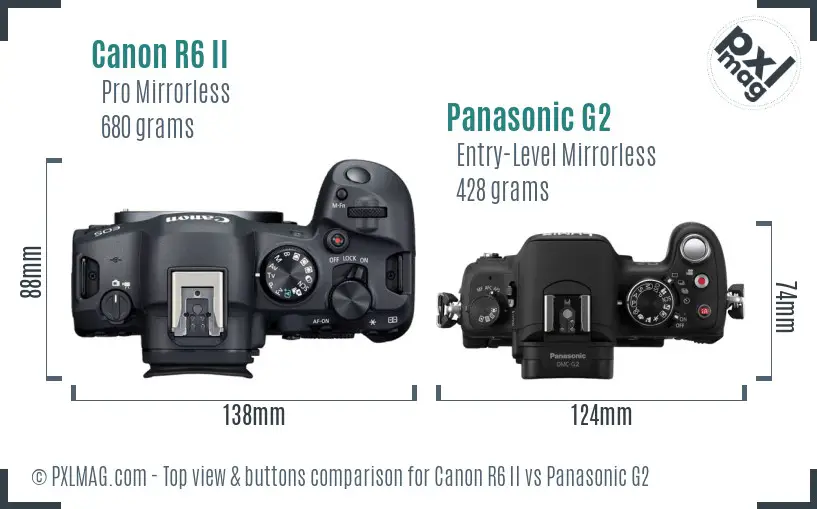 Canon R6 II vs Panasonic G2 top view buttons comparison