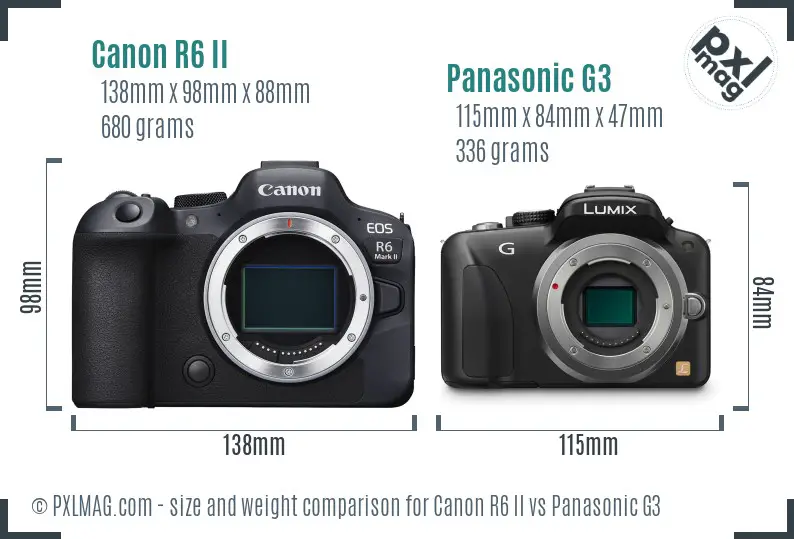 Canon R6 II vs Panasonic G3 size comparison