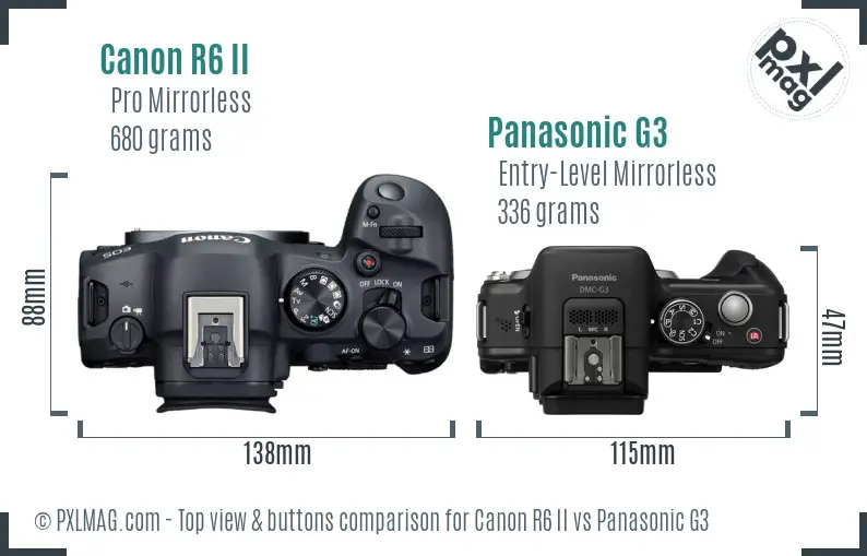 Canon R6 II vs Panasonic G3 top view buttons comparison