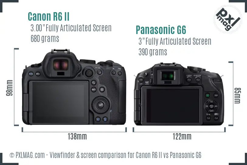 Canon R6 II vs Panasonic G6 Screen and Viewfinder comparison Canon R6 II vs Panasonic G6 Screen and Viewfinder comparison