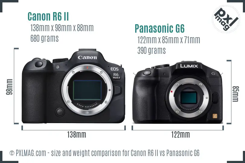 Canon R6 II vs Panasonic G6 size comparison Canon R6 II vs Panasonic G6 size comparison
