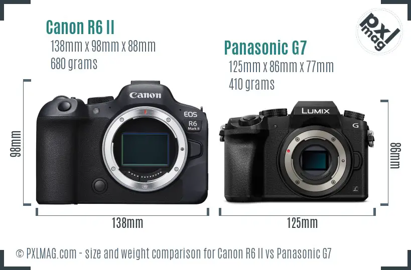 Canon R6 II vs Panasonic G7 size comparison