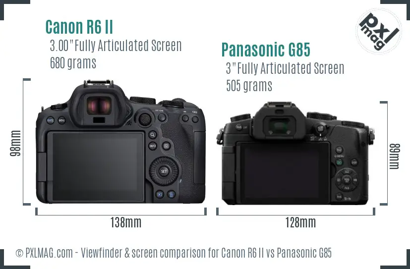 Canon R6 II vs Panasonic G85 Screen and Viewfinder comparison