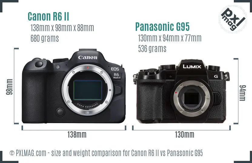 Canon R6 II vs Panasonic G95 size comparison Canon R6 II vs Panasonic G95 size comparison