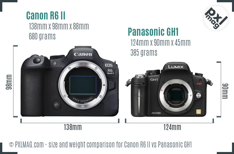 Canon R6 II vs Panasonic GH1 size comparison