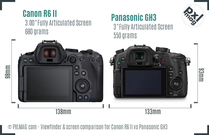 Canon R6 II vs Panasonic GH3 Screen and Viewfinder comparison Canon R6 II vs Panasonic GH3 Screen and Viewfinder comparison