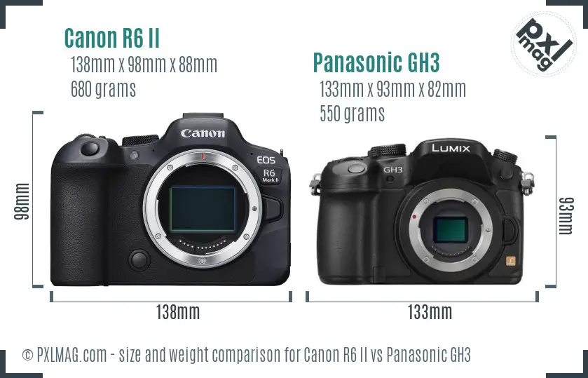 Canon R6 II vs Panasonic GH3 size comparison Canon R6 II vs Panasonic GH3 size comparison