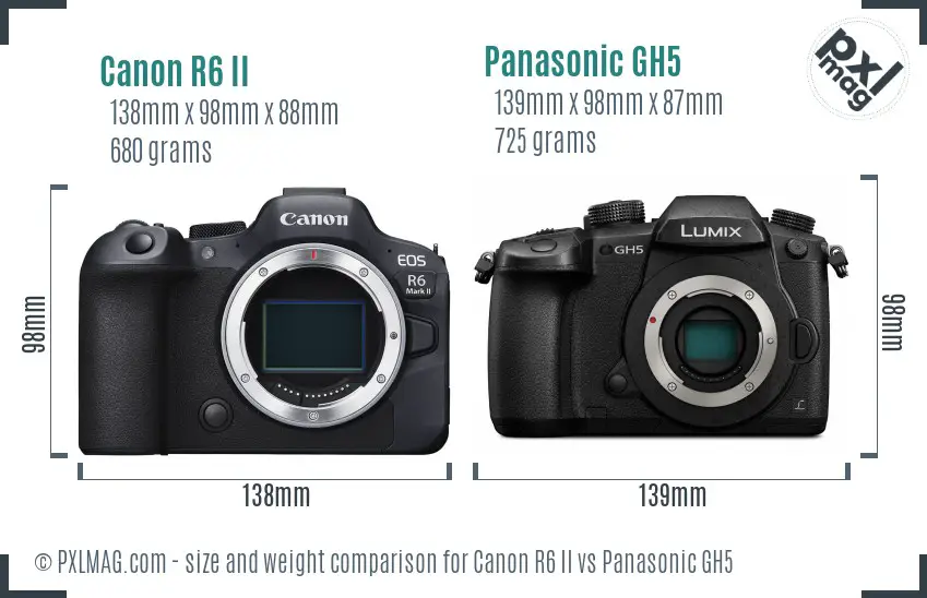 Canon R6 II vs Panasonic GH5 size comparison