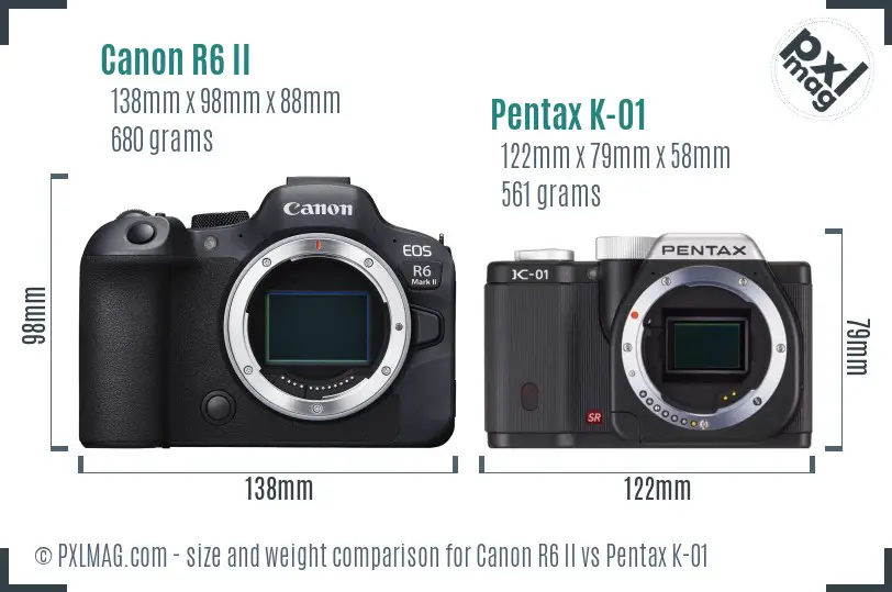 Canon R6 II vs Pentax K-01 size comparison