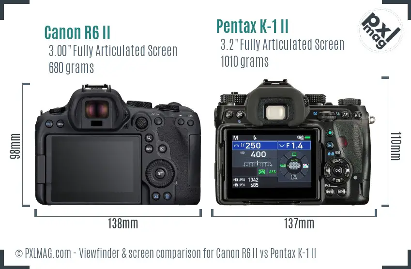 Canon R6 II vs Pentax K-1 II Screen and Viewfinder comparison Canon R6 II vs Pentax K-1 II Screen and Viewfinder comparison