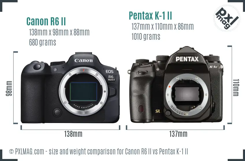 Canon R6 II vs Pentax K-1 II size comparison Canon R6 II vs Pentax K-1 II size comparison