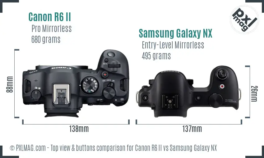 Canon R6 II vs Samsung Galaxy NX top view buttons comparison