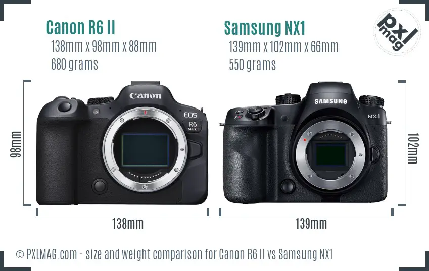 Canon R6 II vs Samsung NX1 size comparison
