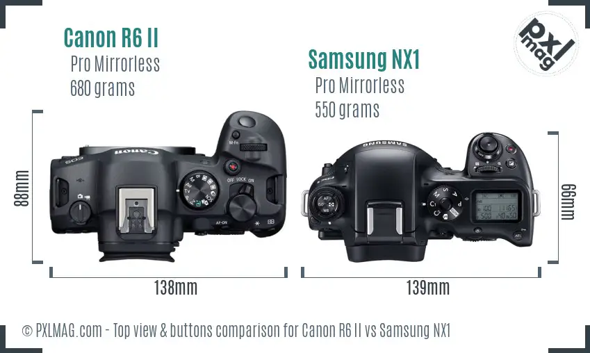 Canon R6 II vs Samsung NX1 top view buttons comparison