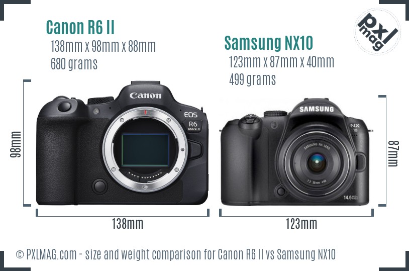 Canon R6 II vs Samsung NX10 size comparison