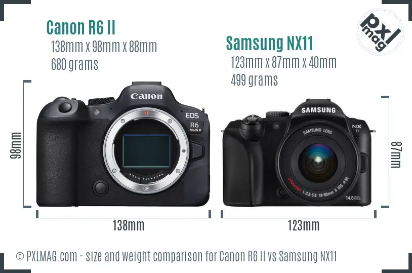 Canon R6 II vs Samsung NX11 size comparison