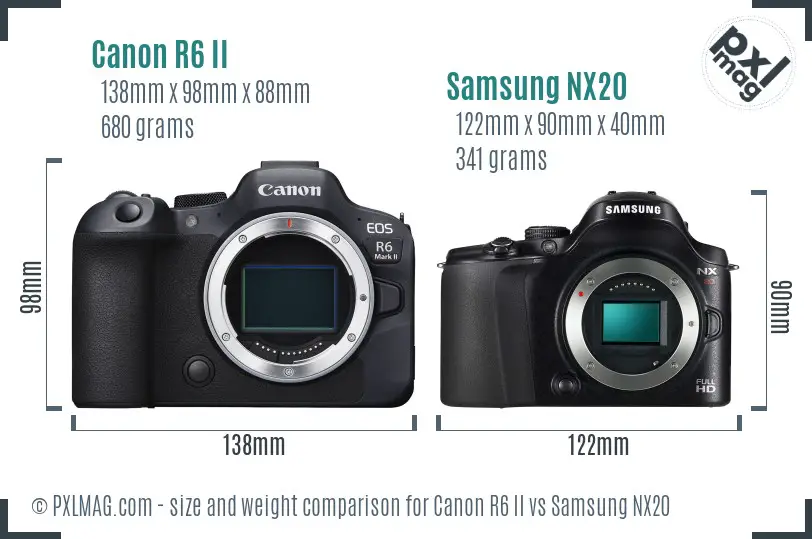 Canon R6 II vs Samsung NX20 size comparison