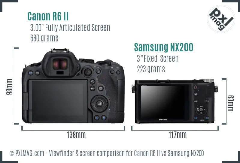 Canon R6 II vs Samsung NX200 Screen and Viewfinder comparison Canon R6 II vs Samsung NX200 Screen and Viewfinder comparison