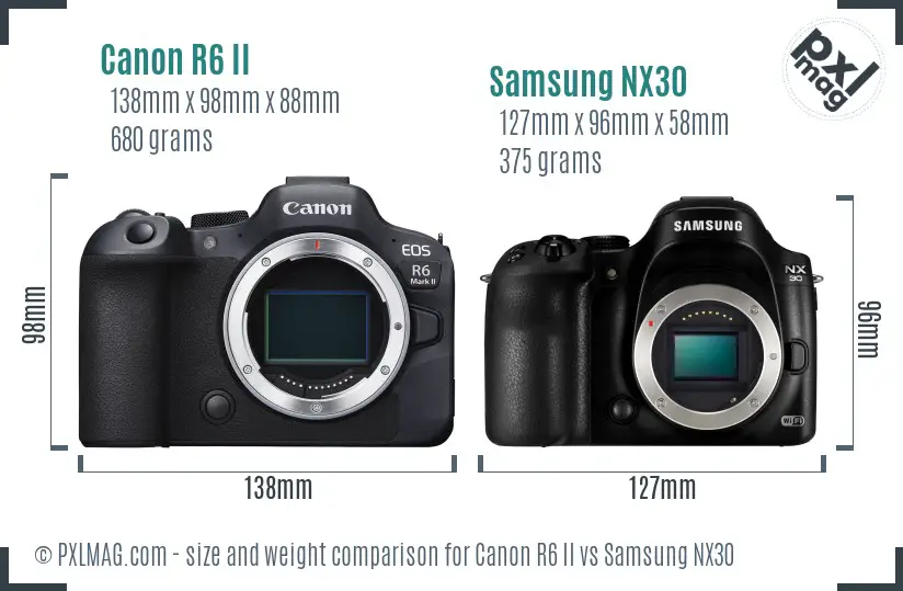 Canon R6 II vs Samsung NX30 size comparison