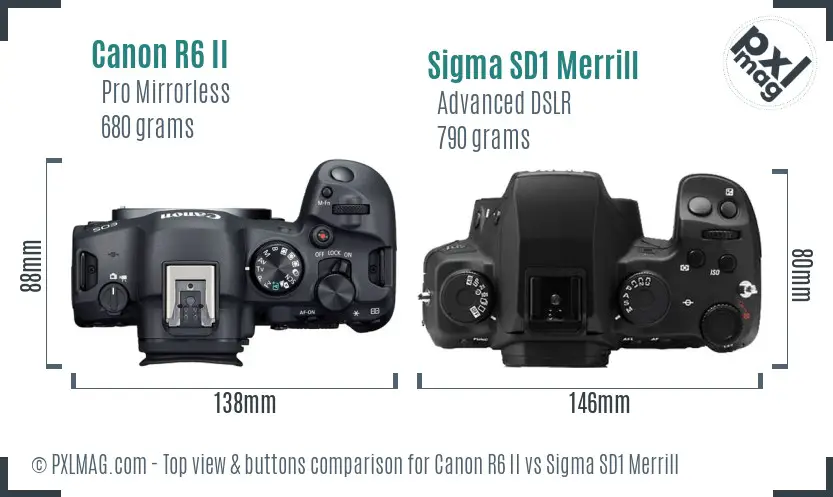 Canon R6 II vs Sigma SD1 Merrill top view buttons comparison Canon R6 II vs Sigma SD1 Merrill top view buttons comparison