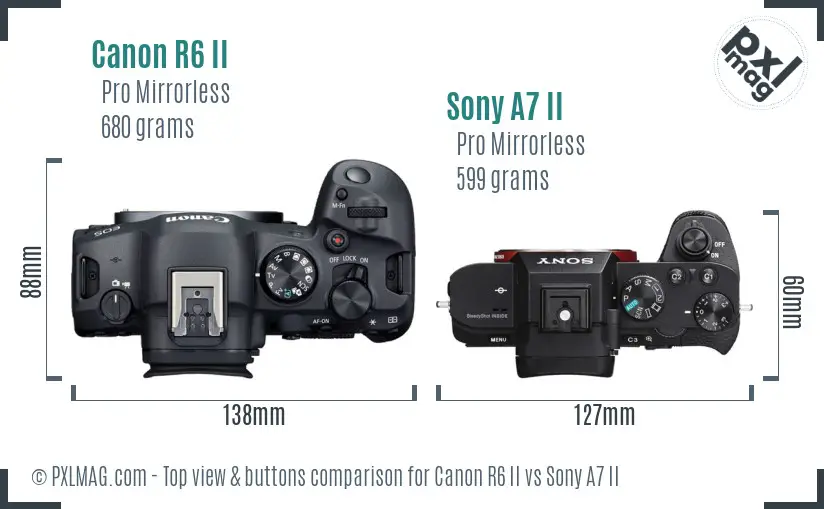 Canon R6 II vs Sony A7 II top view buttons comparison