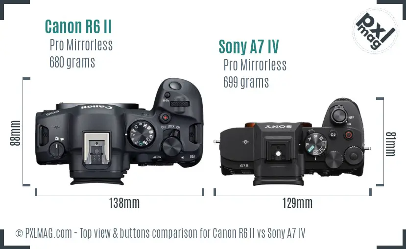 Canon R6 II vs Sony A7 IV top view buttons comparison