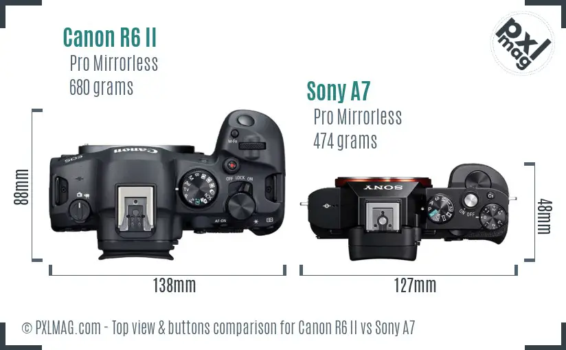 Canon R6 II vs Sony A7 top view buttons comparison