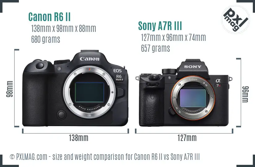 Canon R6 II vs Sony A7R III size comparison
