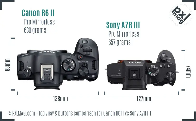 Canon R6 II vs Sony A7R III top view buttons comparison