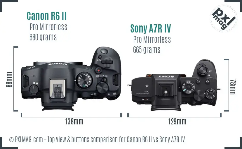 Canon R6 II vs Sony A7R IV top view buttons comparison