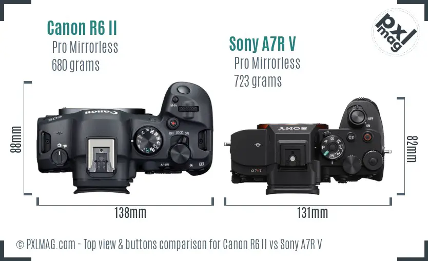 Canon R6 II vs Sony A7R V top view buttons comparison