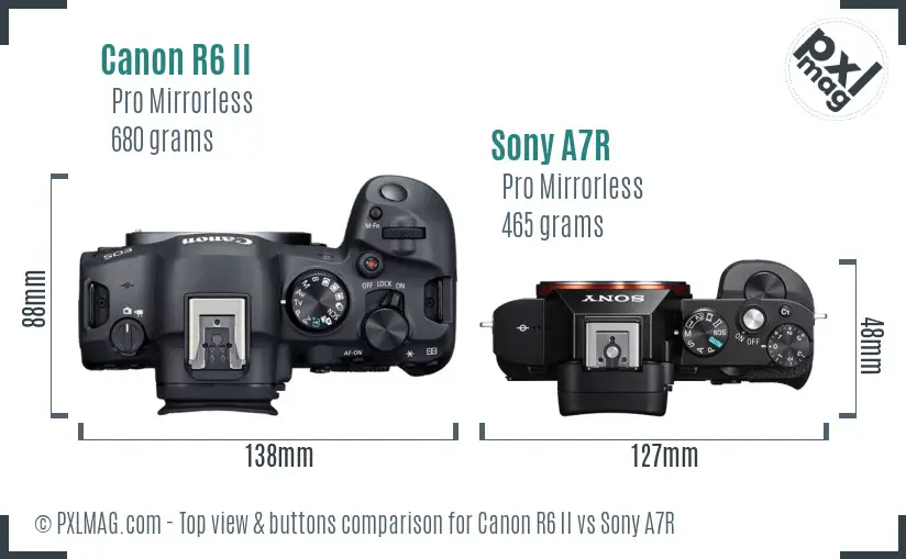 Canon R6 II vs Sony A7R top view buttons comparison Canon R6 II vs Sony A7R top view buttons comparison