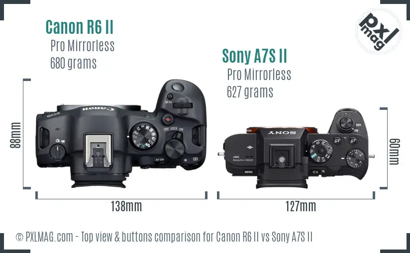 Canon R6 II vs Sony A7S II top view buttons comparison