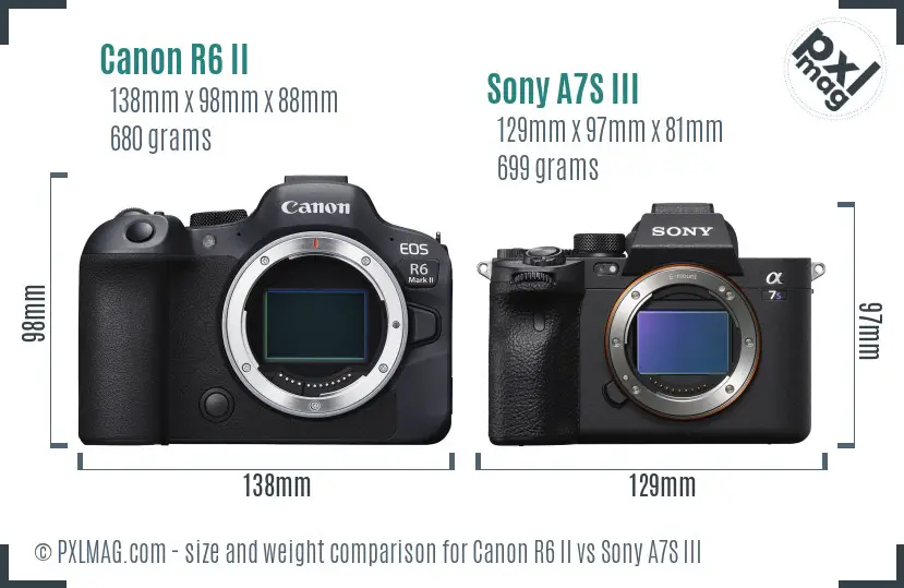 Canon R6 II vs Sony A7S III size comparison