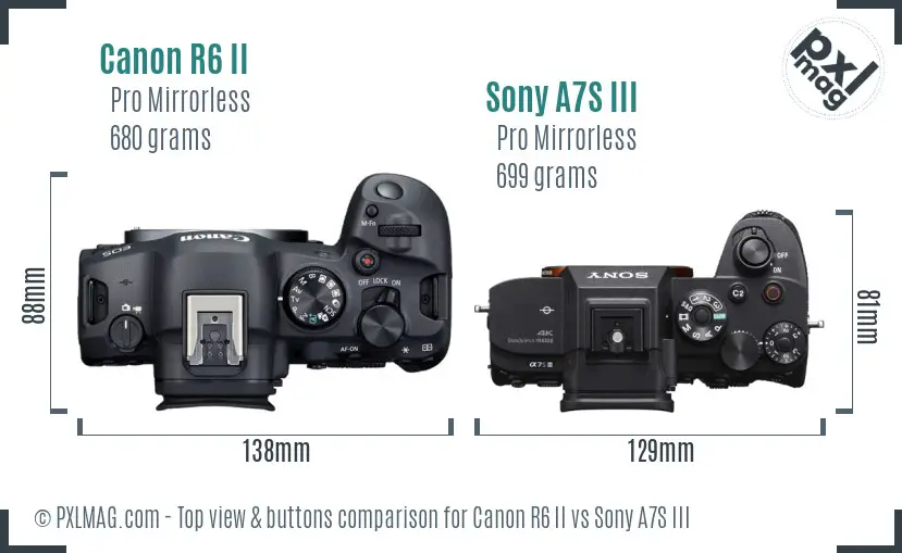 Canon R6 II vs Sony A7S III top view buttons comparison